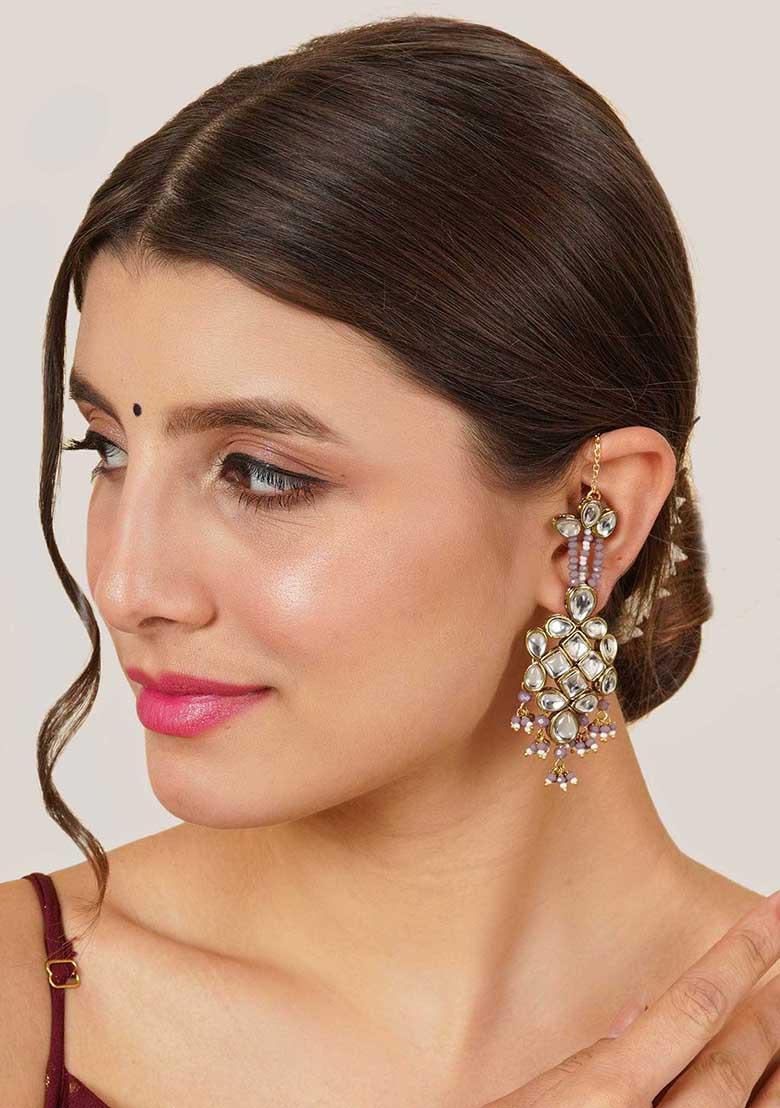 Purple Mixed Alloy Majestic Kundan Earrings Earrings