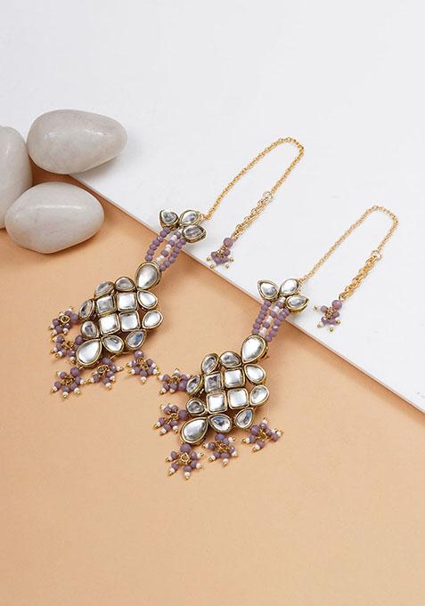 Purple Mixed Alloy Majestic Kundan Earrings Earrings