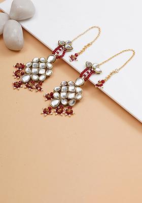 Red Mixed Alloy Majestic Kundan Earrings Earrings