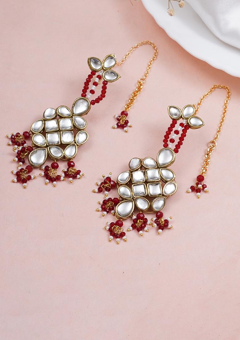 Red Mixed Alloy Majestic Kundan Earrings Earrings