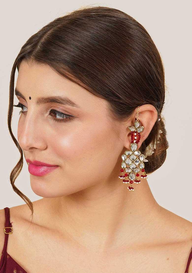 Red Mixed Alloy Majestic Kundan Earrings Earrings