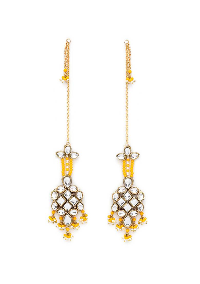 Yellow Mixed Alloy Majestic Kundan Earrings Earrings