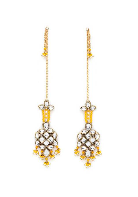 Yellow Mixed Alloy Majestic Kundan Earrings Earrings
