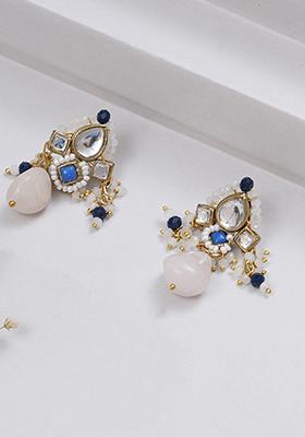 Dark Blue Mixed Alloy Dark Blue Affair Kundan Earrings