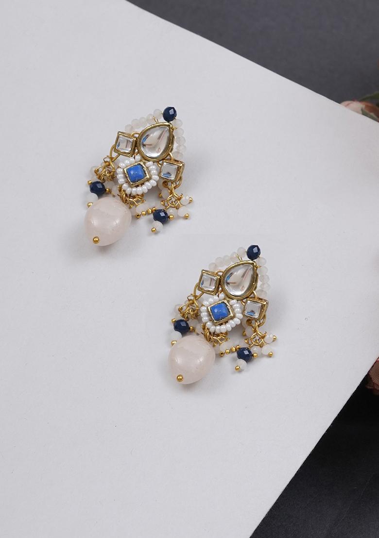 Dark Blue Mixed Alloy Dark Blue Affair Kundan Earrings