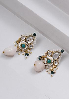 Dark Green Mixed Alloy Dark Green Affair Kundan Earrings