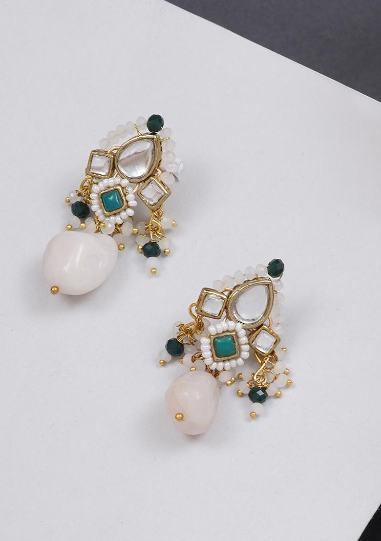 Dark Green Mixed Alloy Dark Green Affair Kundan Earrings