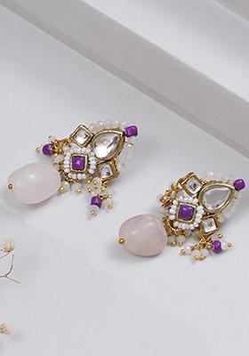 Dark Purple Mixed Alloy Dark Purple Affair Kundan Earrings