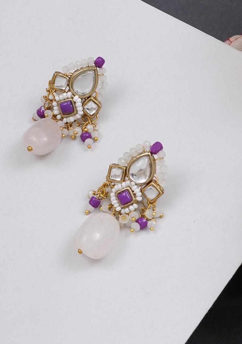 Dark Purple Mixed Alloy Dark Purple Affair Kundan Earrings
