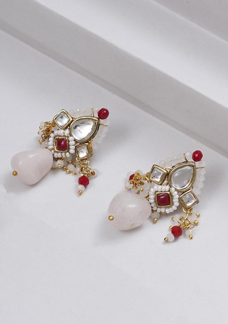 Maroon Mixed Alloy Maroon Affair Kundan Earrings