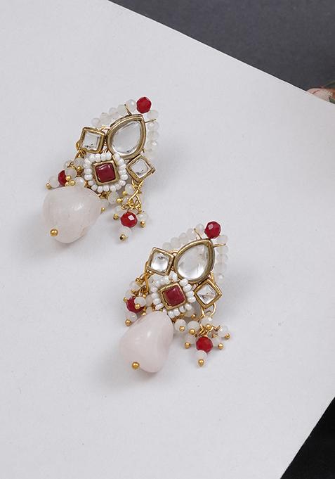 Maroon Mixed Alloy Maroon Affair Kundan Earrings