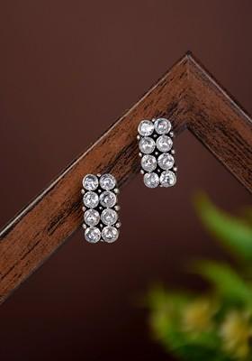 Silver Plated Ad Studded Geometric Drop Earrings