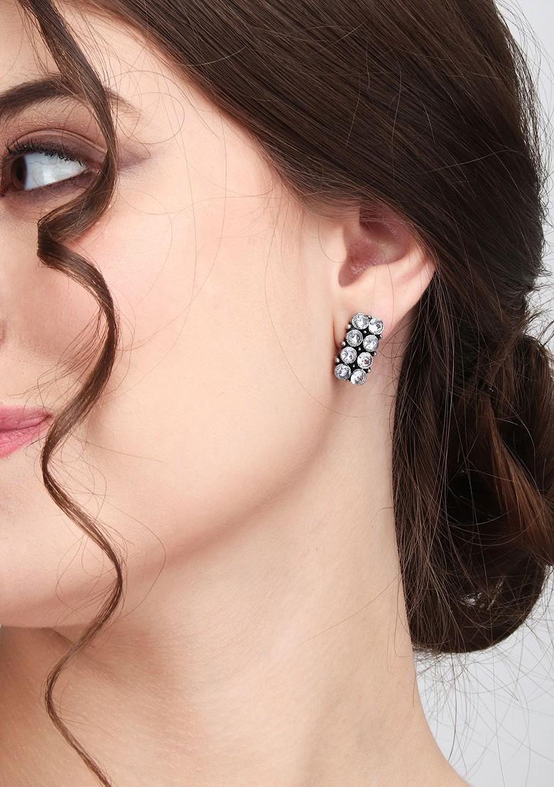 Silver Plated Ad Studded Geometric Drop Earrings