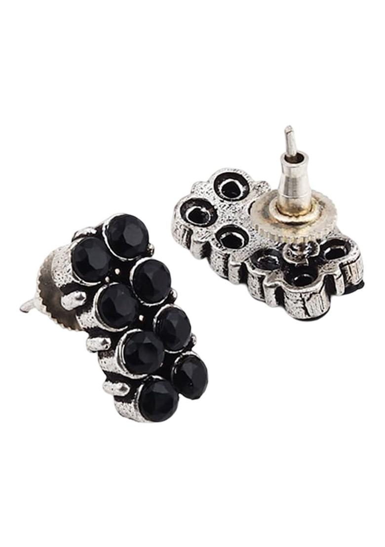 Silver Plated American Diamond Geometric Oxidised Stud Earrings