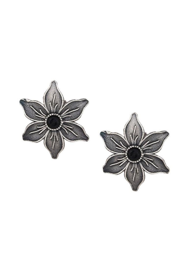 Silver Plated Stone Studded Flower Shaped Brass Studs Earrings