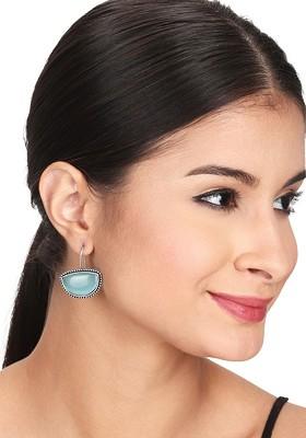 Silver Plated Stone Studded Crescent Shaped Drop Earrings