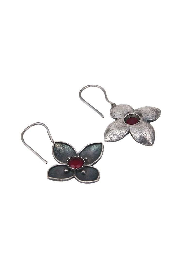 Silver Plated Stone Studded Contemporary Oxidised Drop Earrings