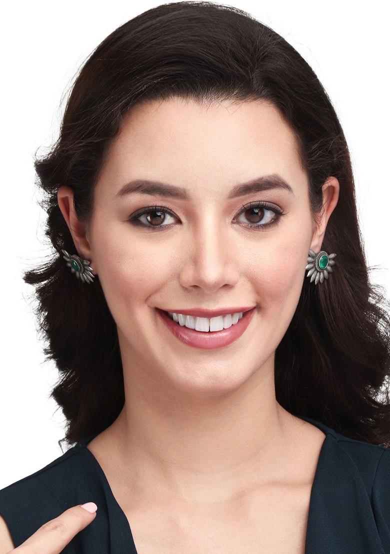 Silver Plated Floral Studs Earrings