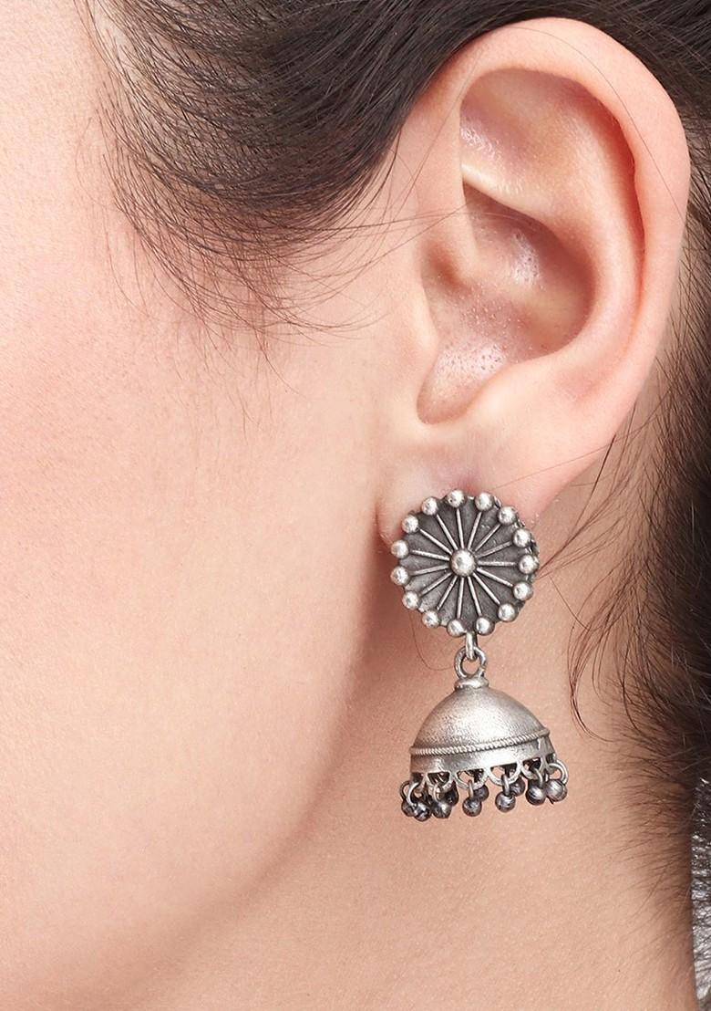 Silver Plated Oxidised Diamond Shaped Jhumkas