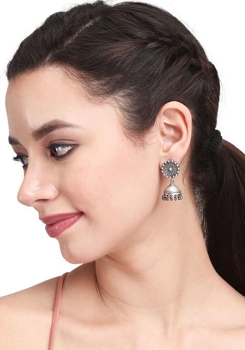 Silver Plated Oxidised Diamond Shaped Jhumkas