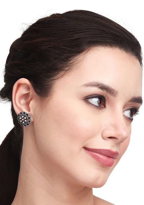 Silver Plated Oxidised Studs Earrings