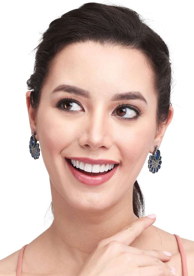 Silver Plated Stone Studded Classic Studs Earrings - Indya