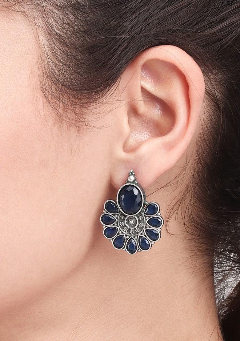 Silver Plated Stone Studded Classic Studs Earrings