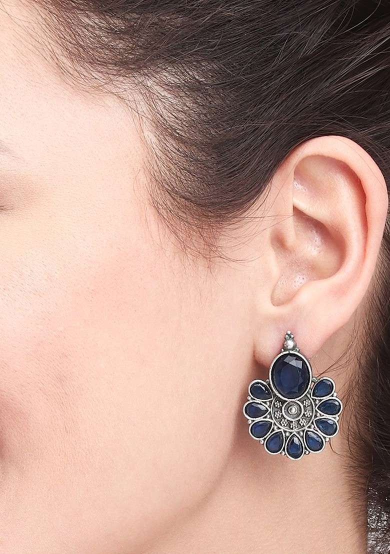 Silver Plated Stone Studded Classic Studs Earrings - Indya