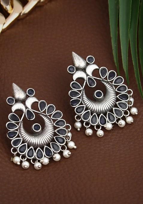 Silver Plated Oxidised Contemporary Chandbalis