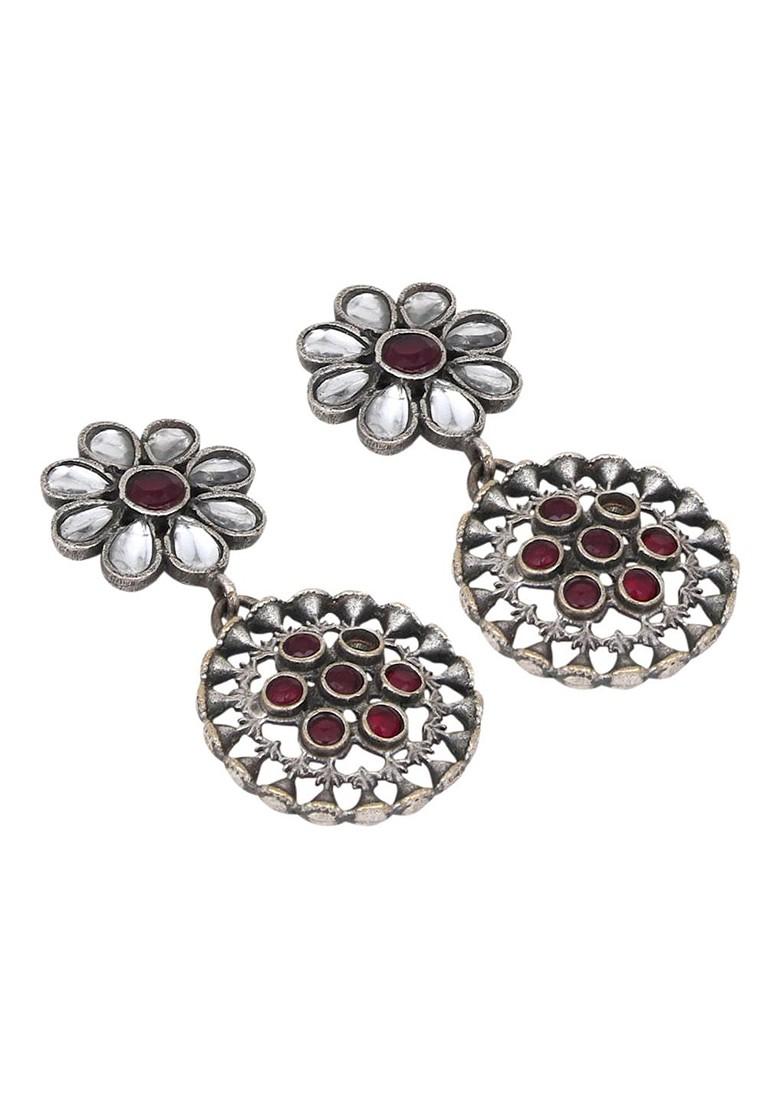 Silver Plated Contemporary Oxidised Drop Earrings