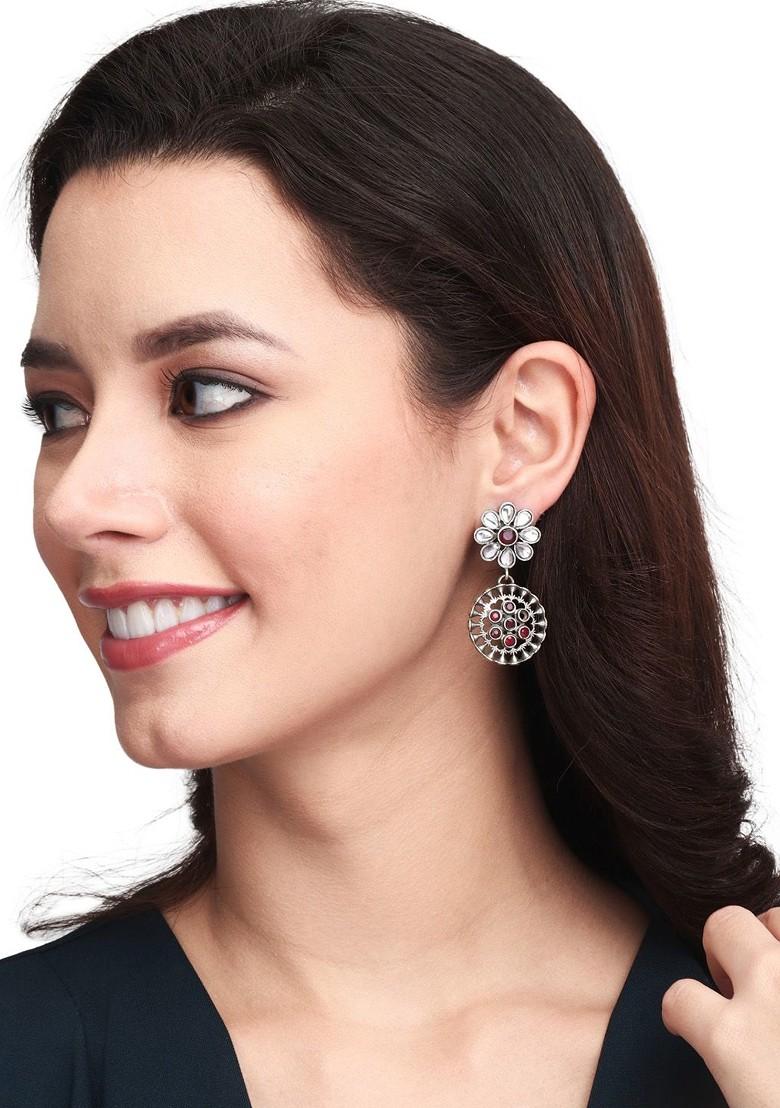 Silver Plated Contemporary Oxidised Drop Earrings