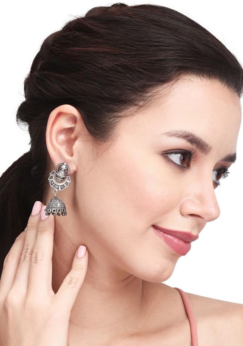 Silver Plated Contemporary Oxidised Jhumkas