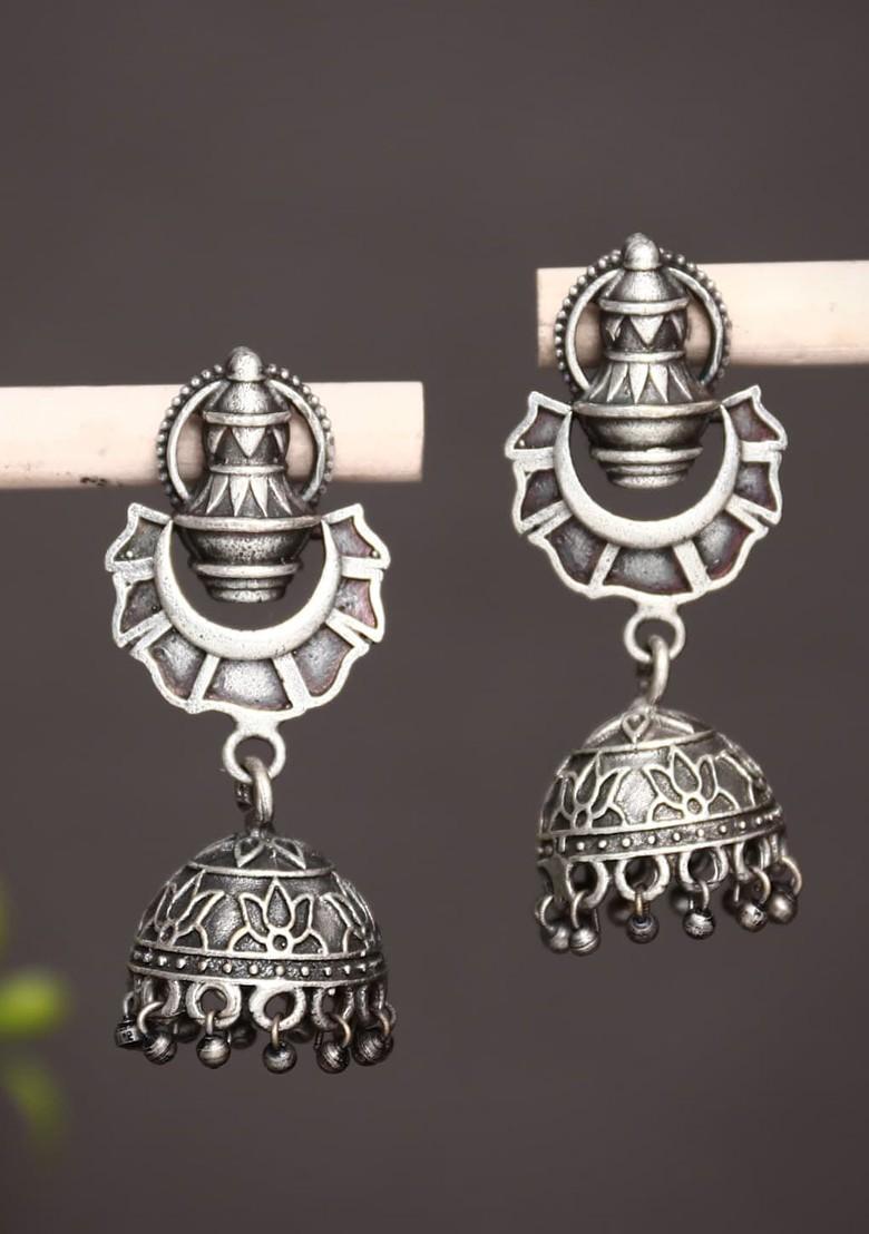 Silver Plated Contemporary Oxidised Jhumkas