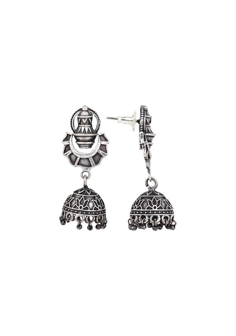 Silver Plated Contemporary Oxidised Jhumkas