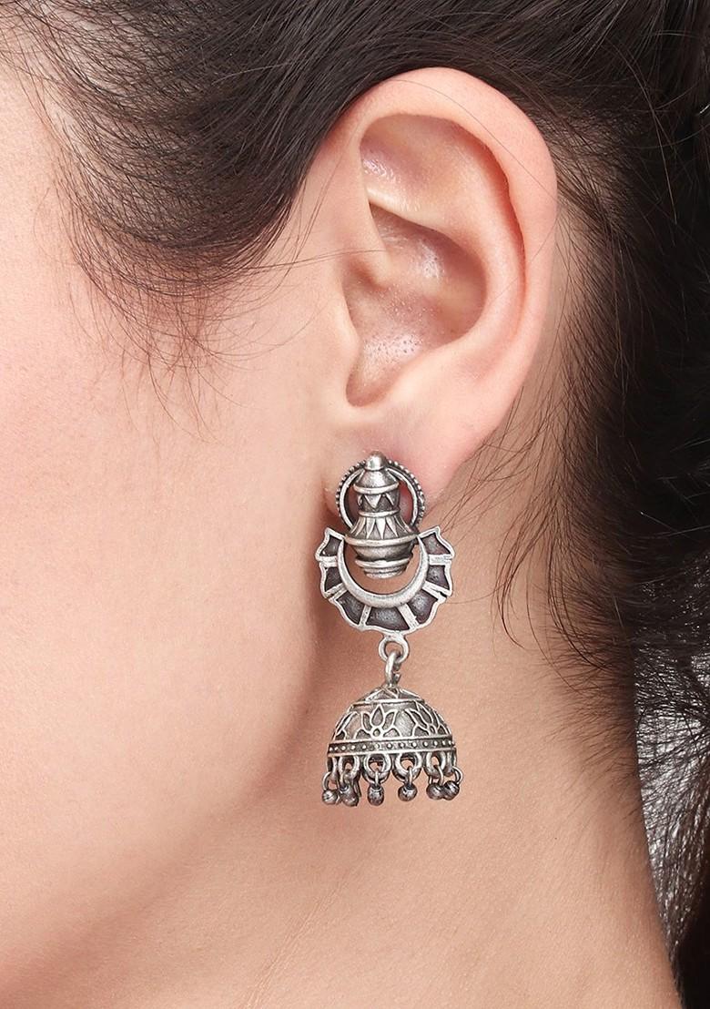 Silver Plated Contemporary Oxidised Jhumkas