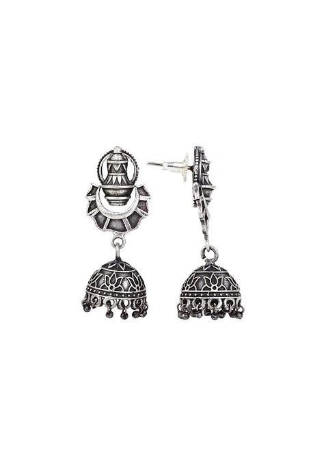 Silver Plated Contemporary Oxidised Jhumkas