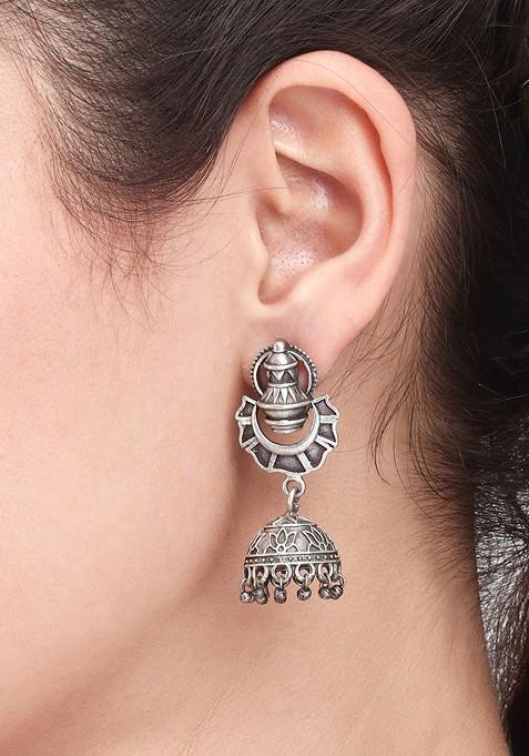 Silver Plated Contemporary Oxidised Jhumkas