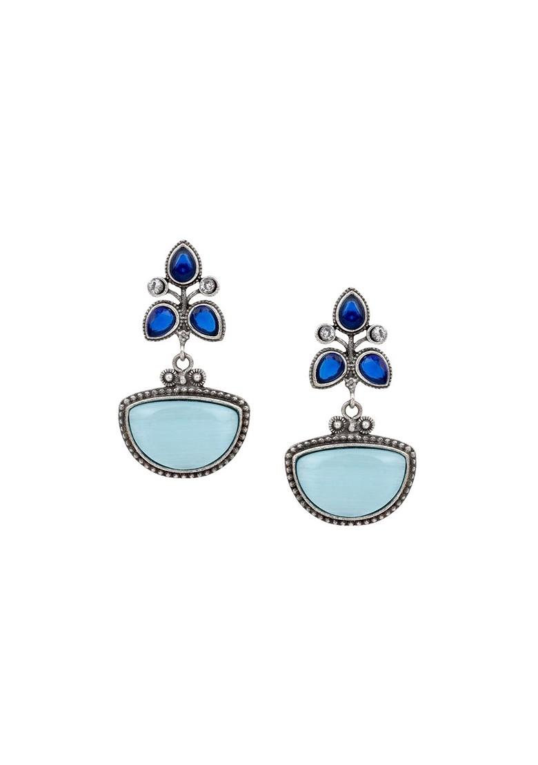 Silver Plated American Diamond Contemporary Oxidised Drop Earrings