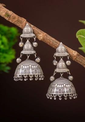 Silver Plated Contemporary Oxidised Jhumkas