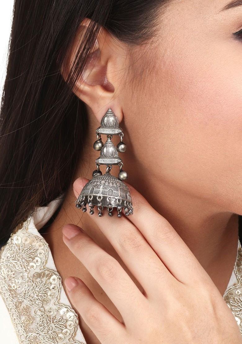 Silver Plated Contemporary Oxidised Jhumkas