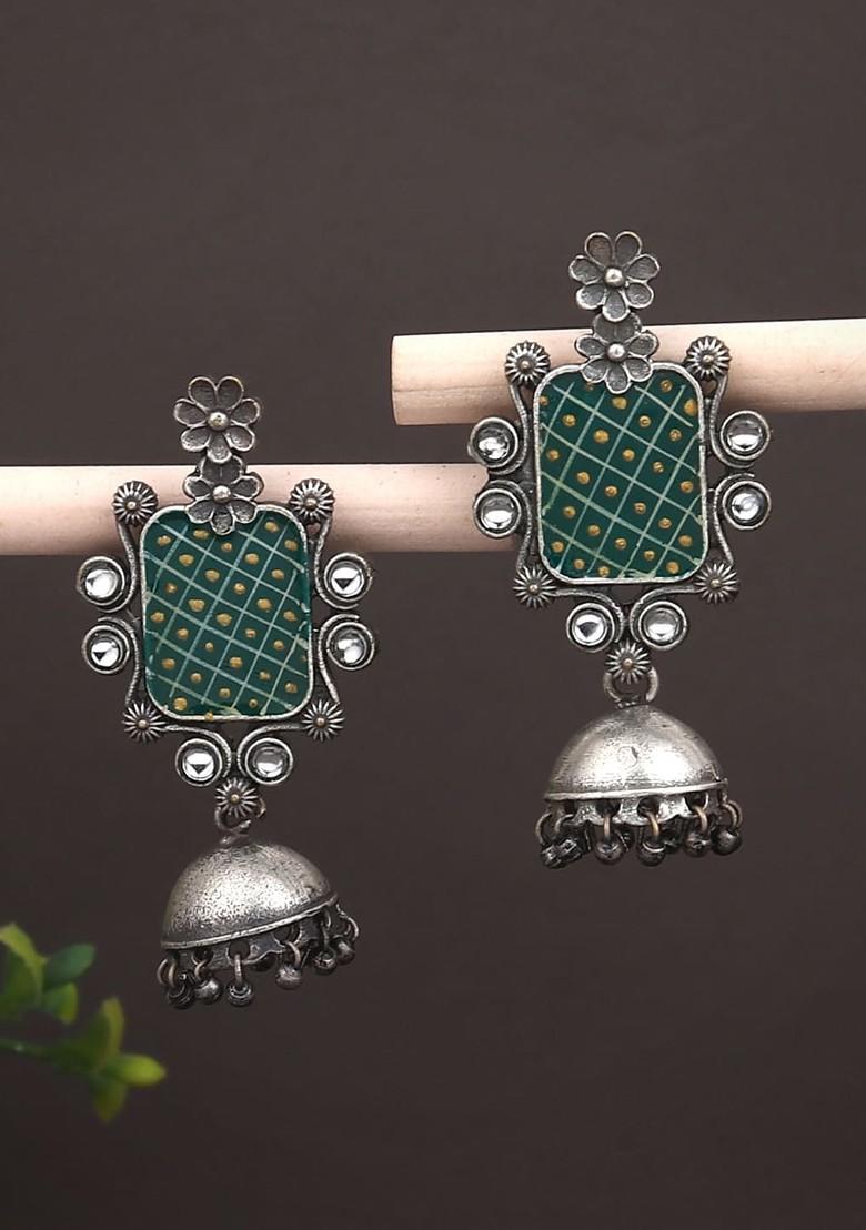 Silver Plated Contemporary Oxidised Jhumkas