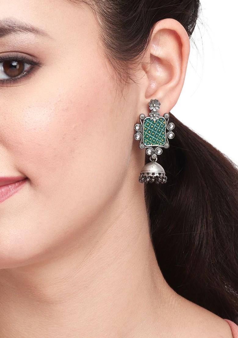 Silver Plated Contemporary Oxidised Jhumkas