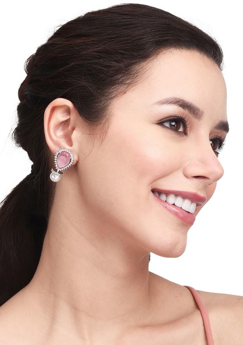 Gold Plated American Diamond Contemporary Drop Earrings