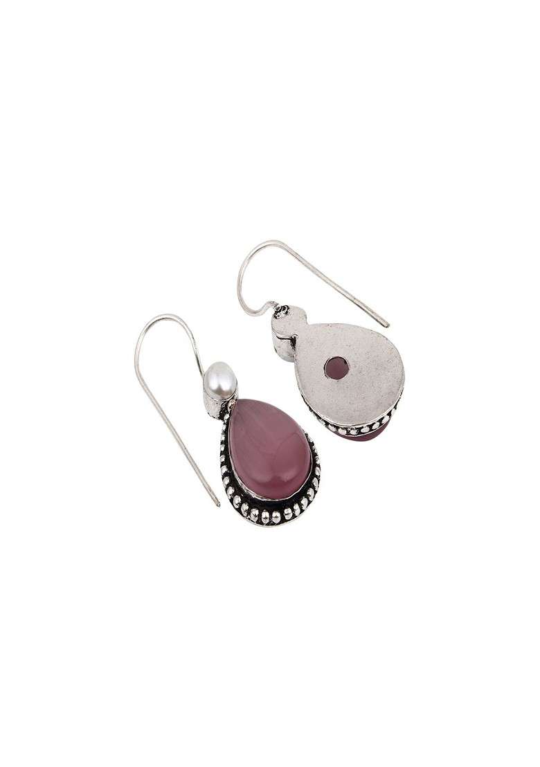 Silver Plated Artificial Stones Studded Teardrop Shaped Oxidised Drop Earrings - Indya