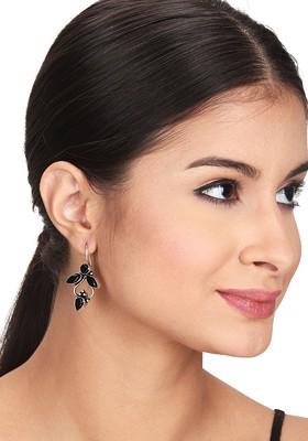 Silver Plated Stone Studded Contemporary Hoop Earrings