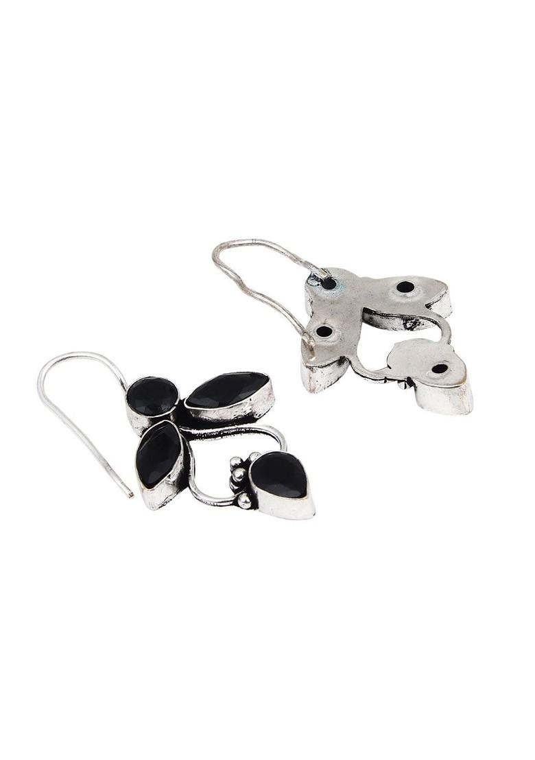 Silver Plated Stone Studded Contemporary Hoop Earrings