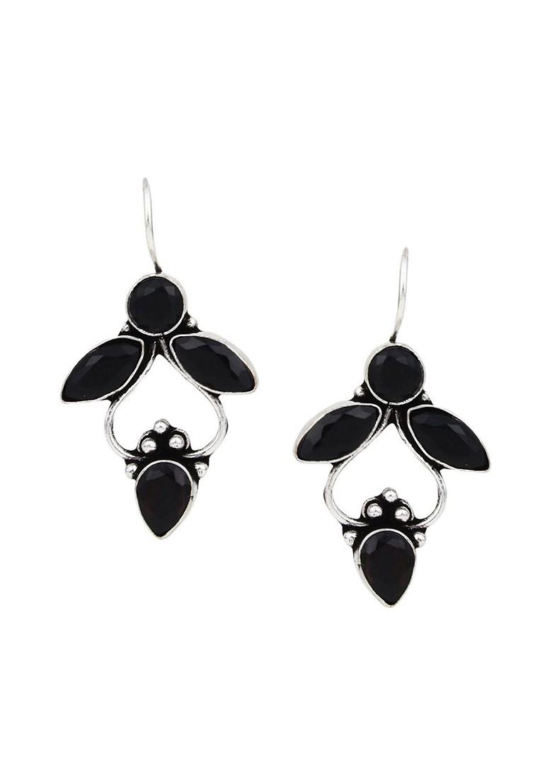 Silver Plated Stone Studded Contemporary Hoop Earrings