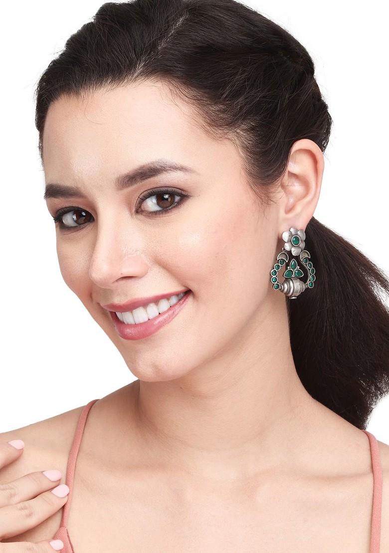 Silver Plated Contemporary Oxidised Drop Earrings