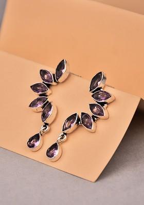 Silver Plated Stone Studded Contemporary Drop Earrings