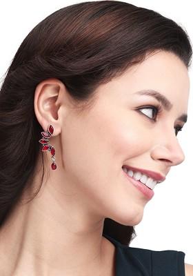 Silver Plated Stone Studded Contemporary Oxidised Drop Earrings